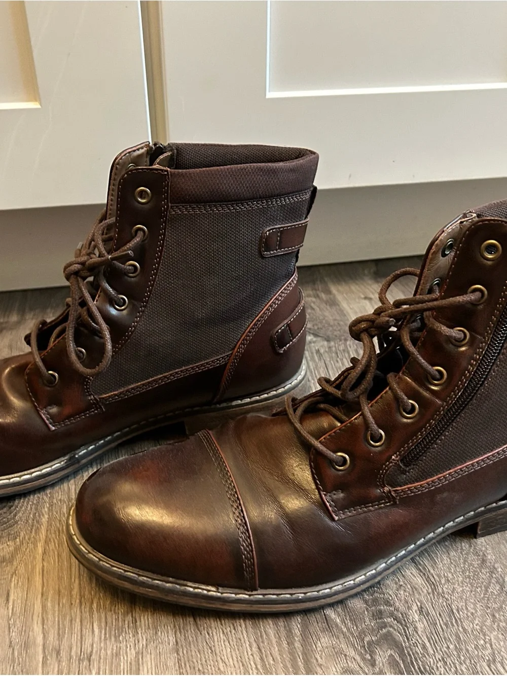 Sonoma Dark Brown Lace-Up Cap Toe Combat Side Zip Boots